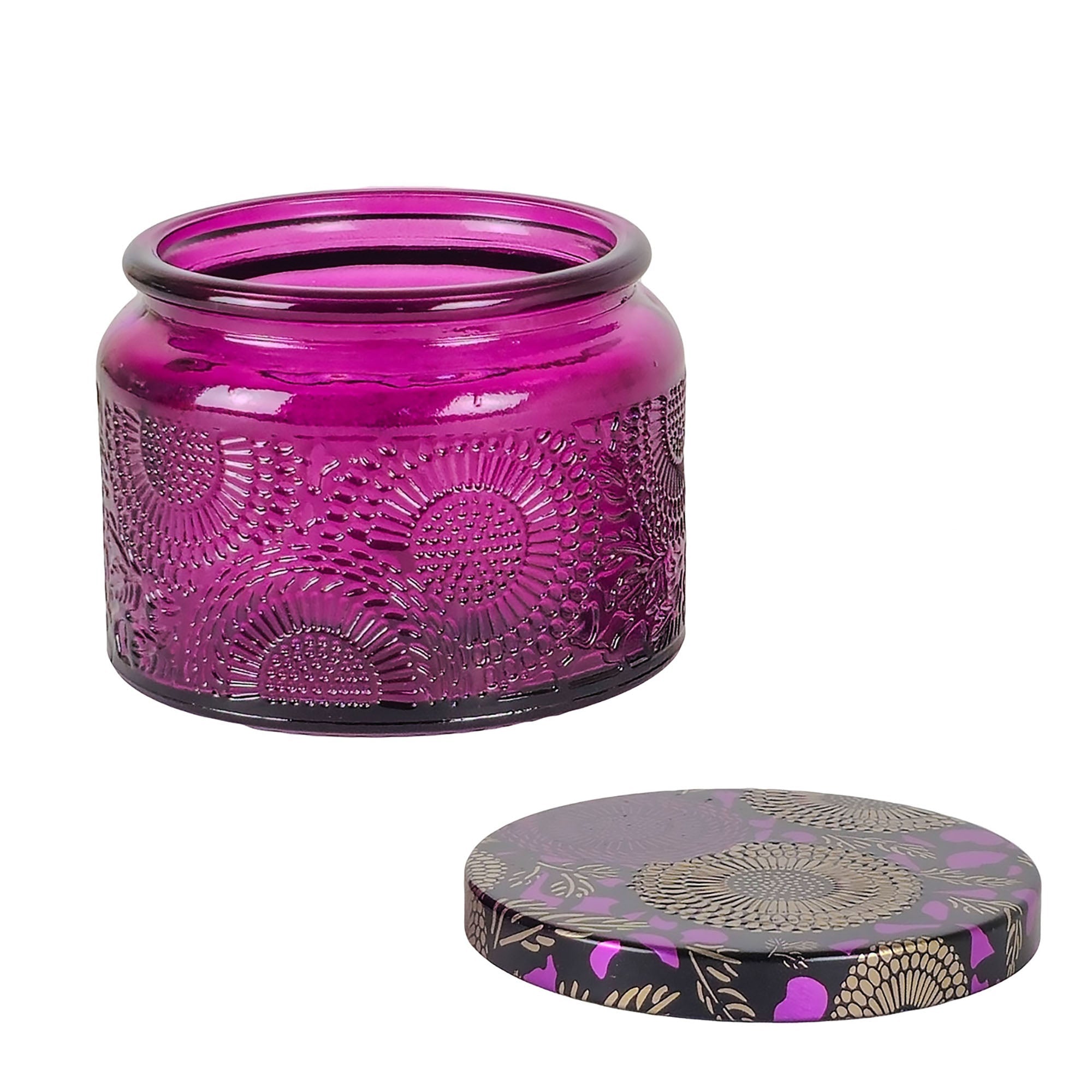 140ml - Londres Vaso de vidrio para velas - Frasco Morado Relieve