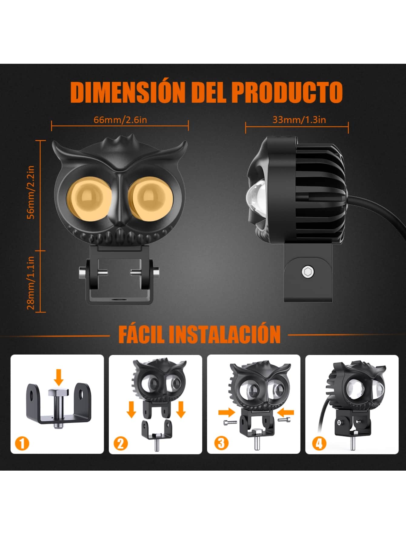Faros auxiliares con lupas Buho de motocicleta antiniebla