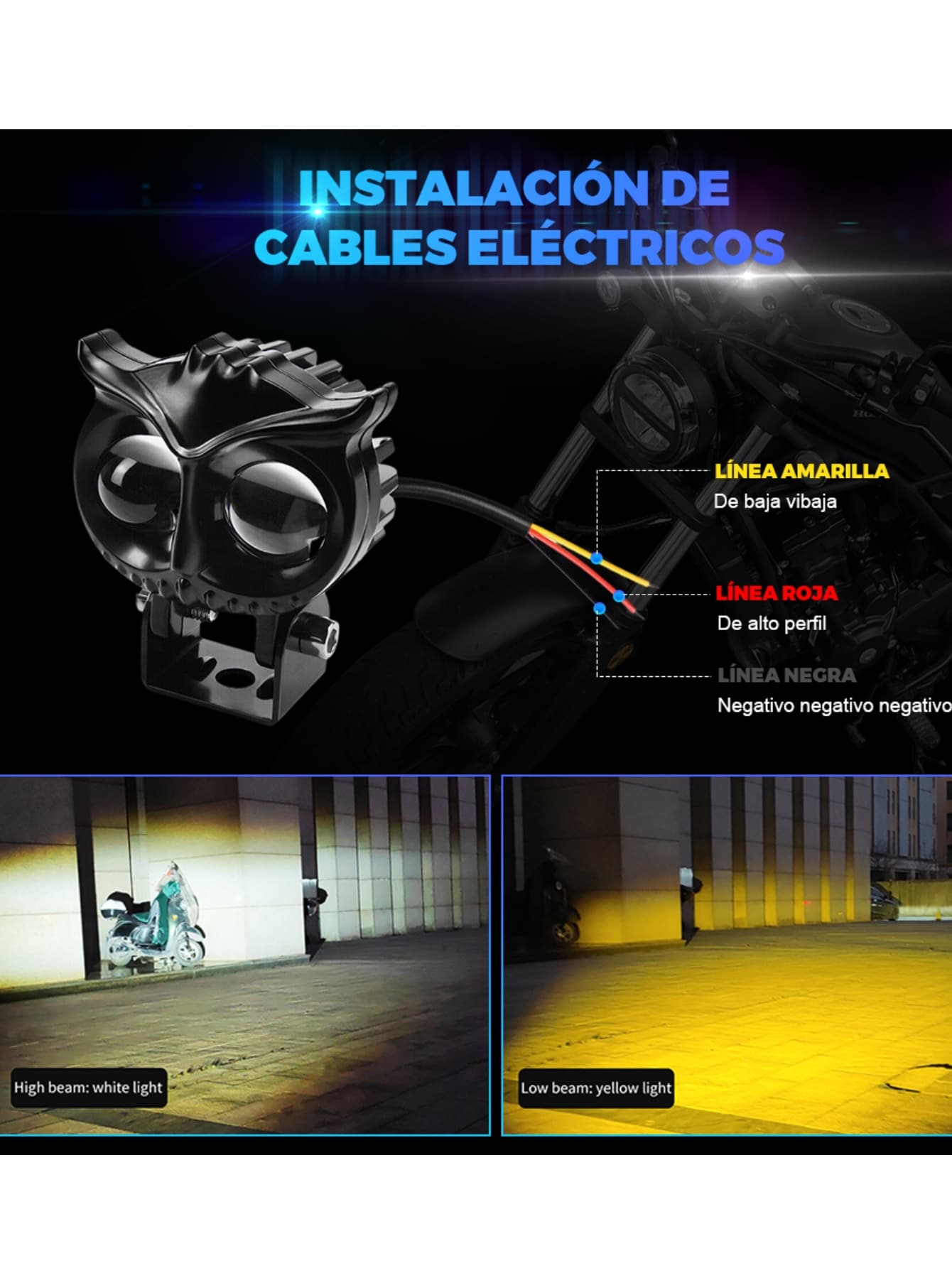 Faros auxiliares con lupas Buho de motocicleta antiniebla