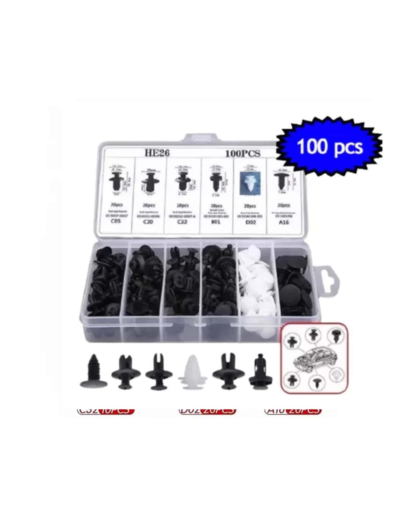 Grapa Kit Automotriz Universal Surtido Estuche 100 Pzs