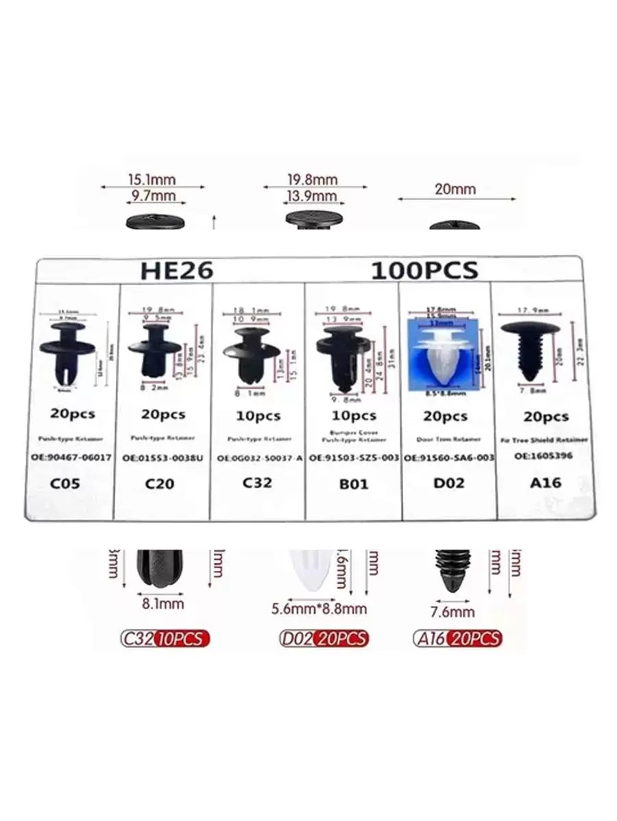 Grapa Kit Automotriz Universal Surtido Estuche 100 Pzs