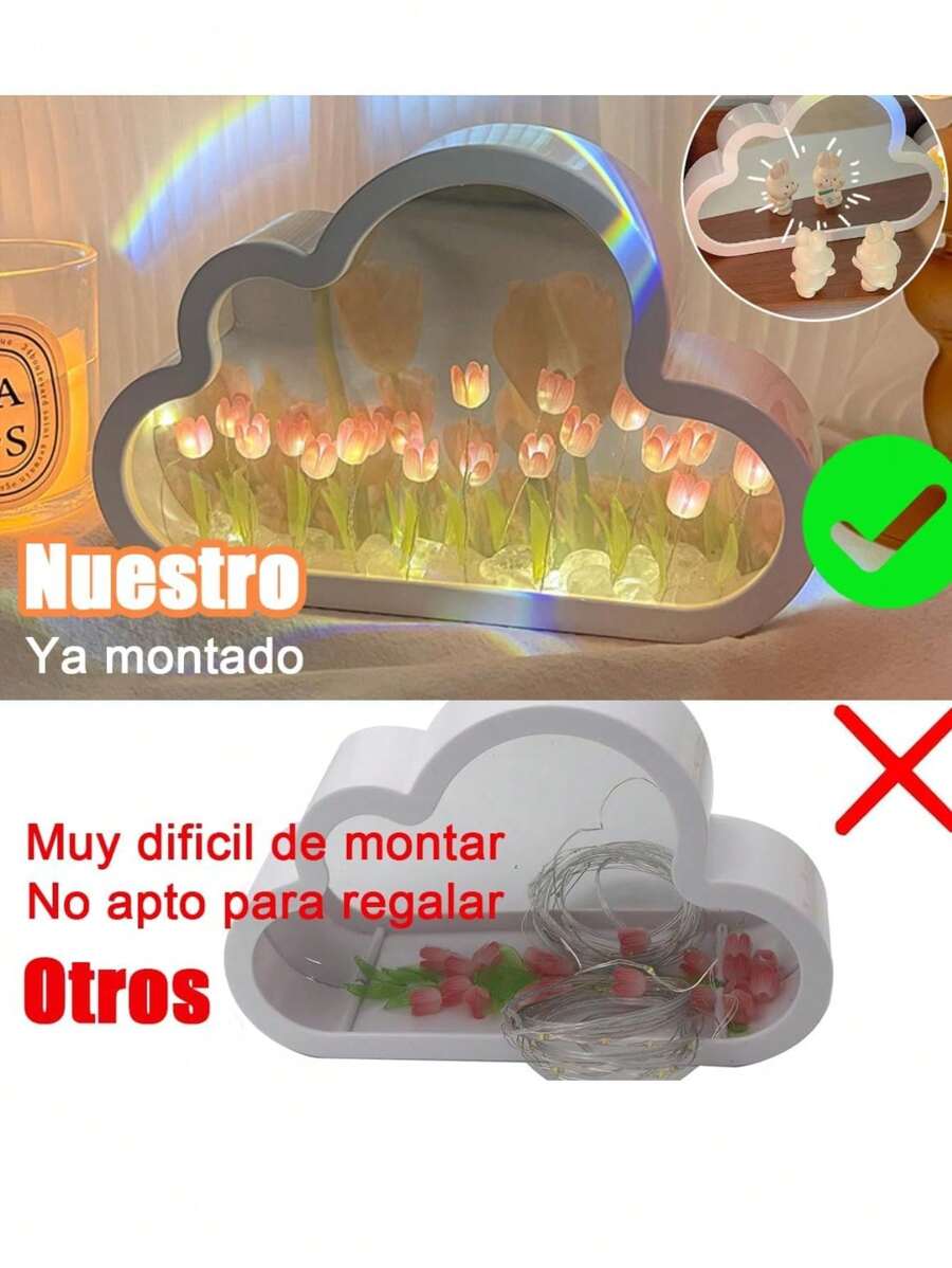 Espejo Lampara Nube con Tulipanes