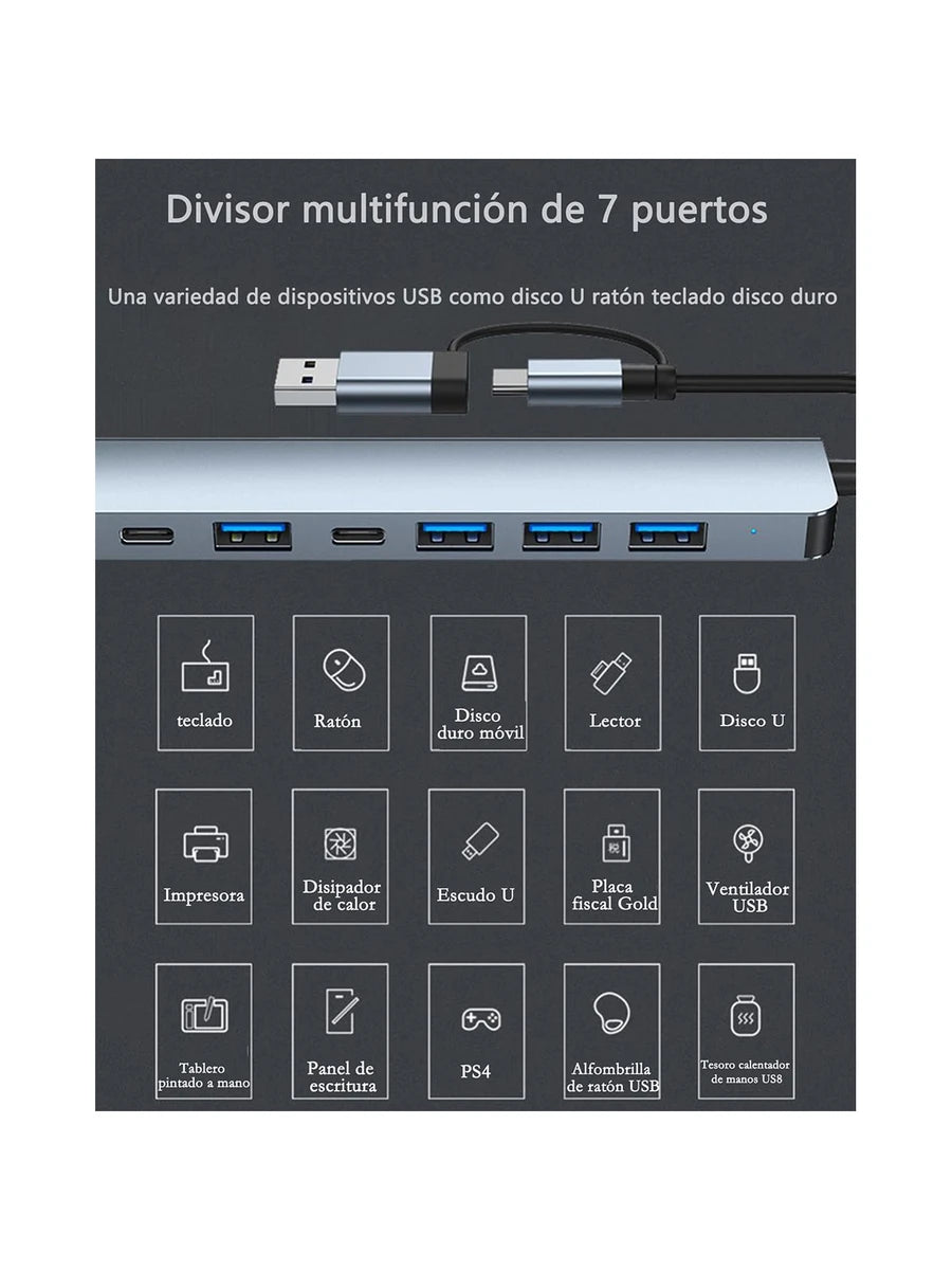 Hub USB C 3.0, 7 en 1 Adaptador USB