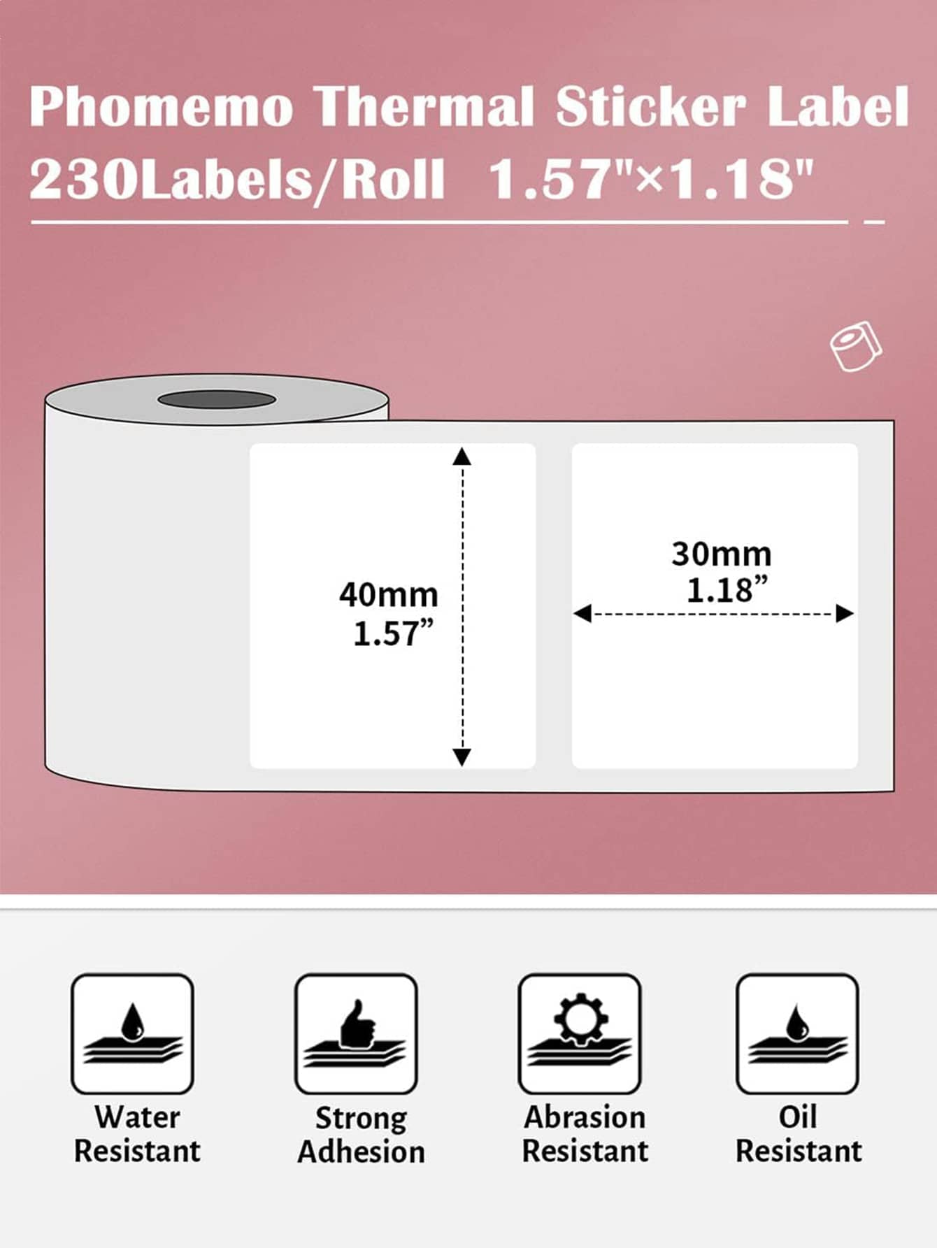 1 rollo de papel térmico de etiquetas Phomemo