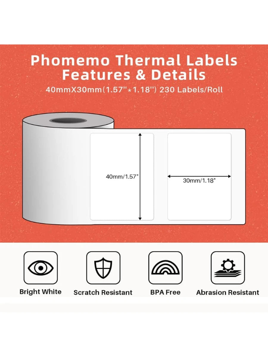 Phomemo 3 rollos de papel térmico para etiquetas