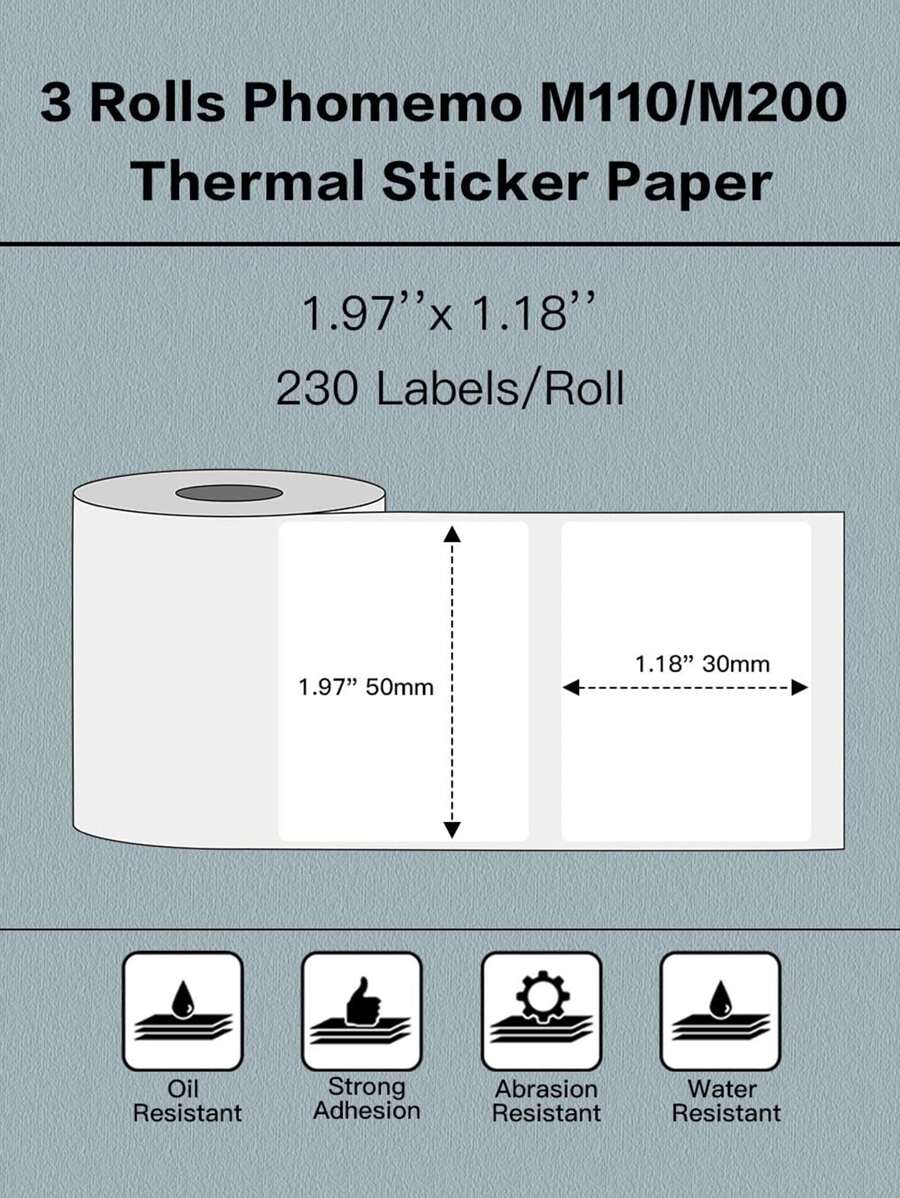 Phomemo 3 rollos de papel térmico para etiquetas