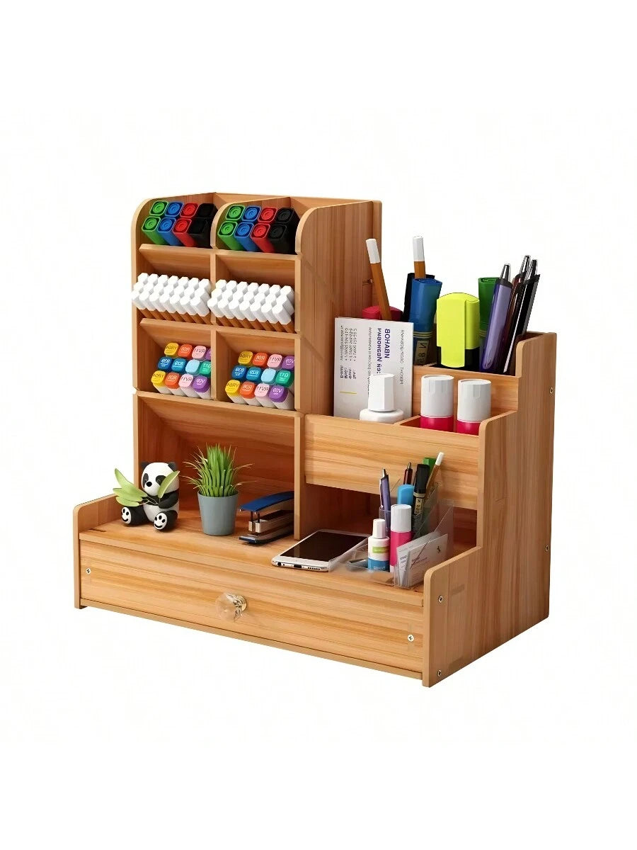 Organizador de escritorio de madera moderno con cajón