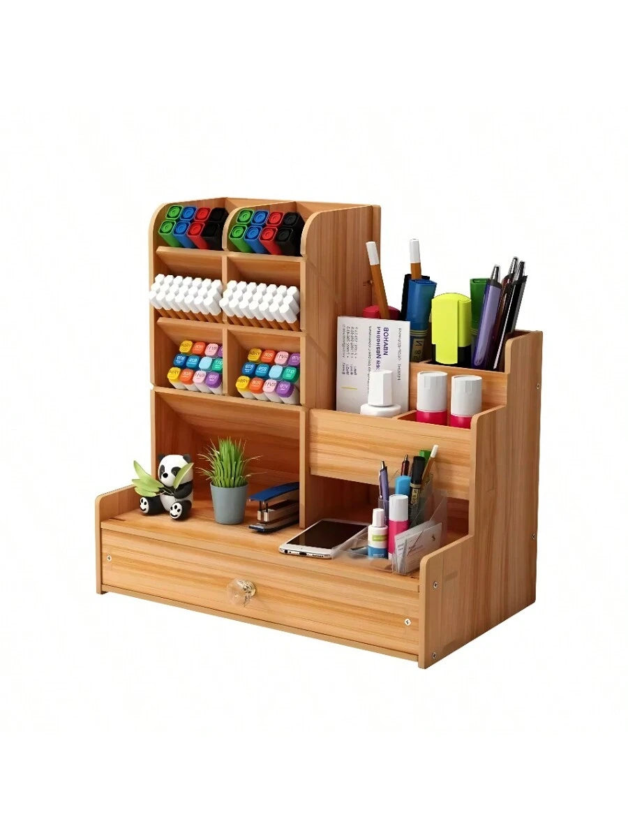 Organizador de escritorio de madera moderno con cajón