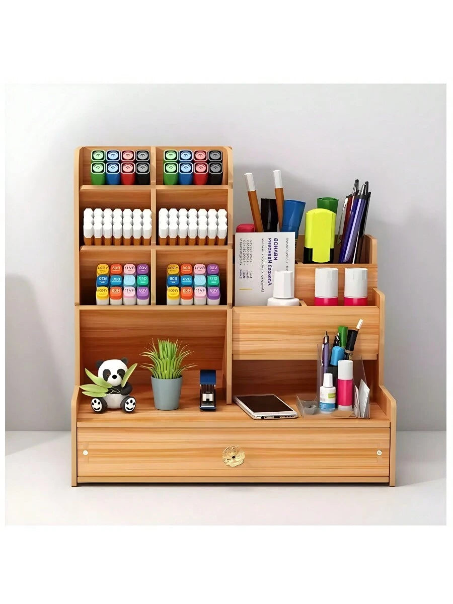 Organizador de escritorio de madera moderno con cajón