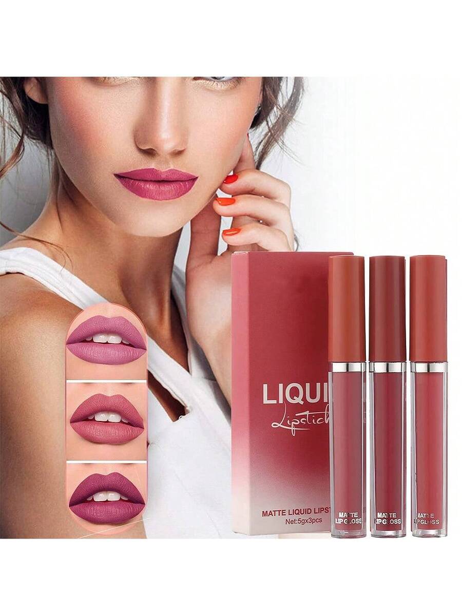 Juego de brillo de labios mate de 3 piezas