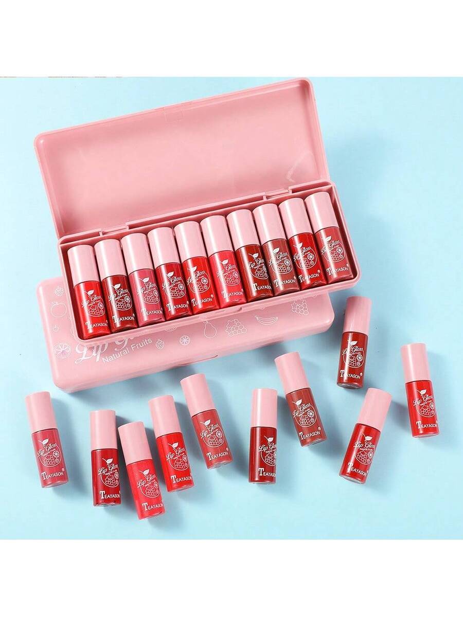 Juego de brillo labial con purpurina de 10 piezas