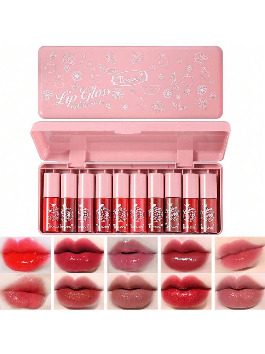 Juego de brillo labial con purpurina de 10 piezas