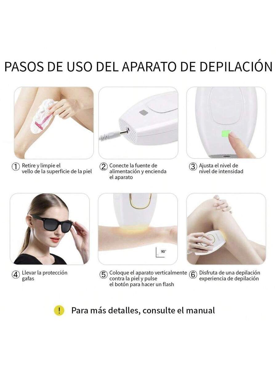 Dispositivo de depilación con luz pulsada láser permanente e indoloro