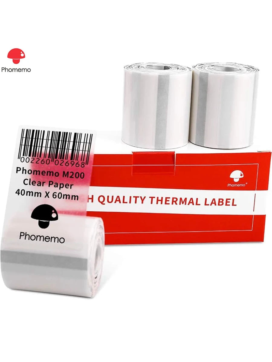 3 rollos de papel térmico transparente Phomemo
