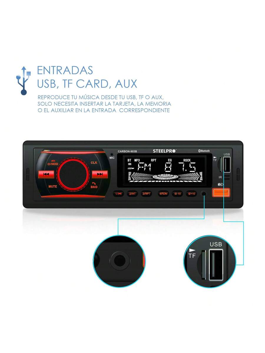 Autoestéreo Bluetooth 1 Din Usb