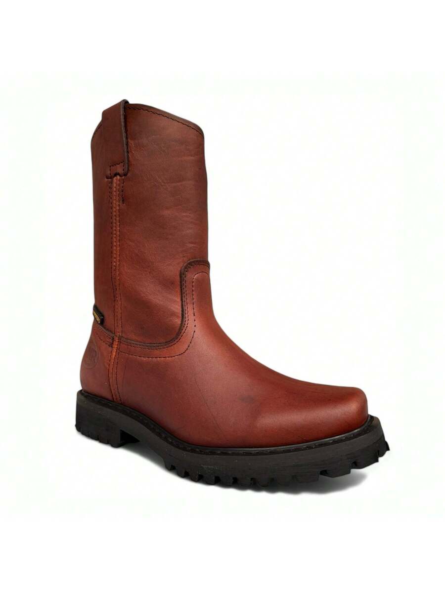 BOTA DE TRABAJO USO RUDO O INDUSTRIAL EN PIEL GENUINA DE ALTA CALIDAD PIEL CORTE VACUNO DE SELECCION CON SUELA TRACTOR EN HULE RESISTENTE
