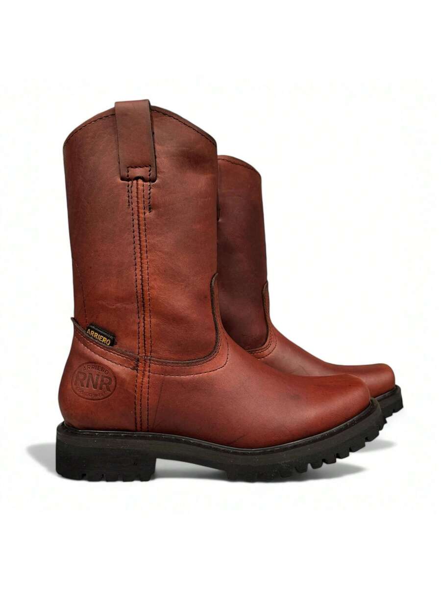 BOTA DE TRABAJO USO RUDO O INDUSTRIAL EN PIEL GENUINA DE ALTA CALIDAD PIEL CORTE VACUNO DE SELECCION CON SUELA TRACTOR EN HULE RESISTENTE