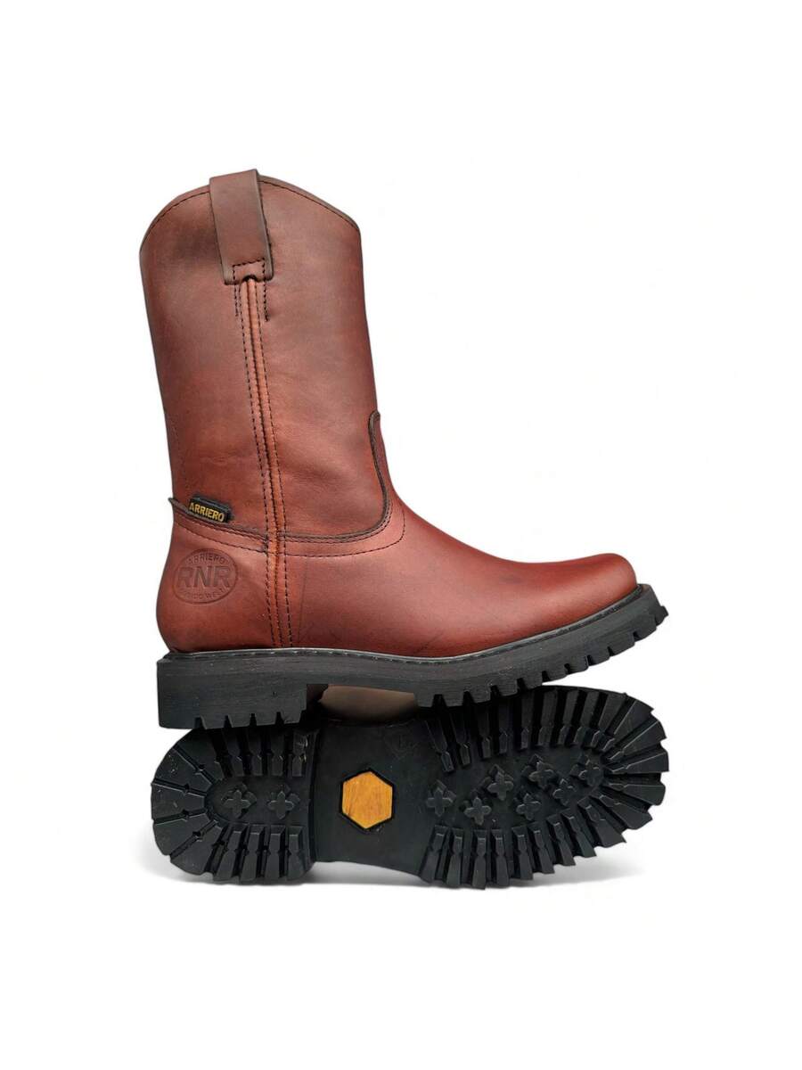 BOTA DE TRABAJO USO RUDO O INDUSTRIAL EN PIEL GENUINA DE ALTA CALIDAD PIEL CORTE VACUNO DE SELECCION CON SUELA TRACTOR EN HULE RESISTENTE