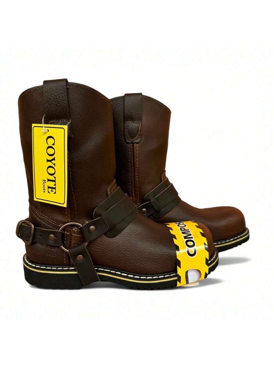 BOTA INDUSTRIAL CON CASCO DE POLIAMIDA 100% DIELECTRICAS ESTILO VAQUERO CON ARGOLLAS EN PIEL GENUINA CORTE VACUNO Y SUELA ANTI DERRAPE