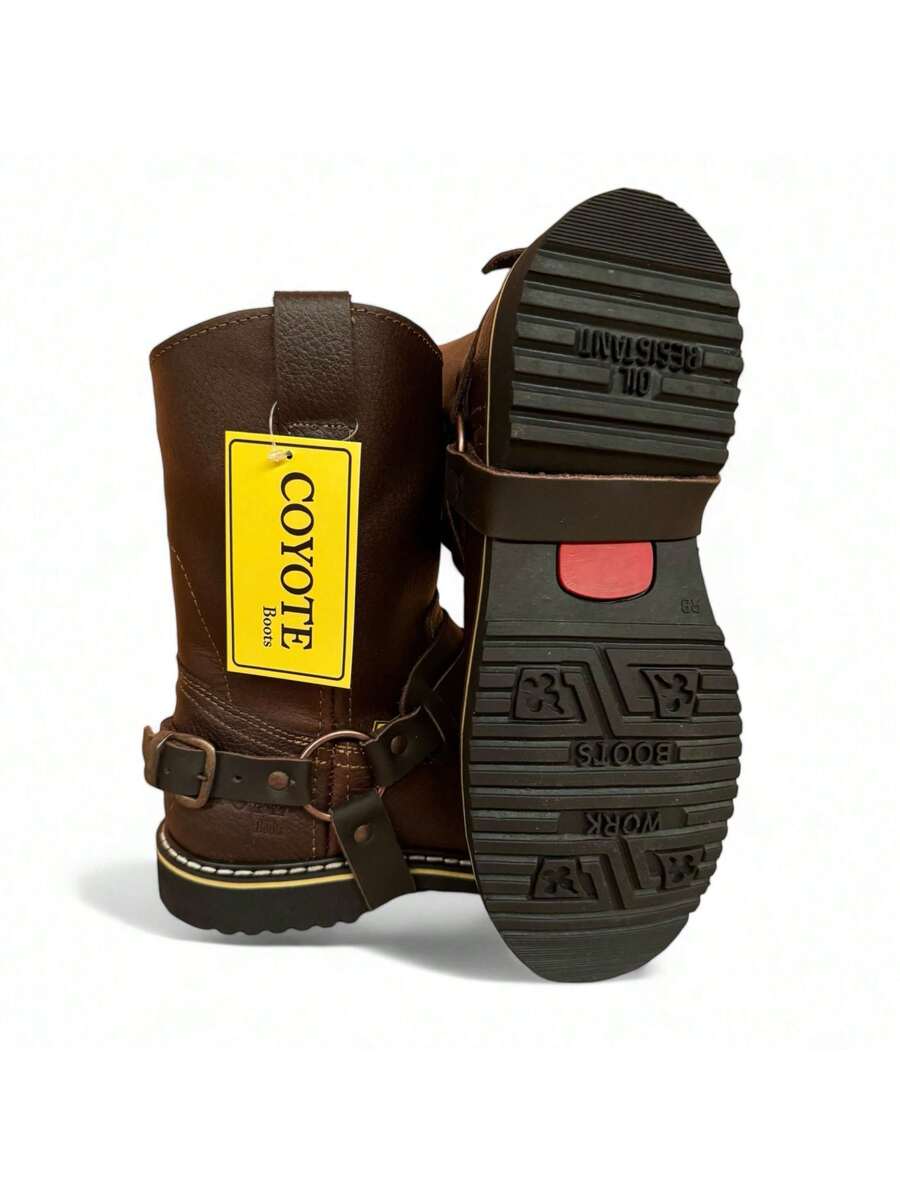 BOTA INDUSTRIAL CON CASCO DE POLIAMIDA 100% DIELECTRICAS ESTILO VAQUERO CON ARGOLLAS EN PIEL GENUINA CORTE VACUNO Y SUELA ANTI DERRAPE