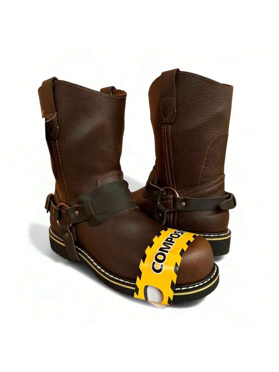 BOTA INDUSTRIAL CON CASCO DE POLIAMIDA 100% DIELECTRICAS ESTILO VAQUERO CON ARGOLLAS EN PIEL GENUINA CORTE VACUNO Y SUELA ANTI DERRAPE