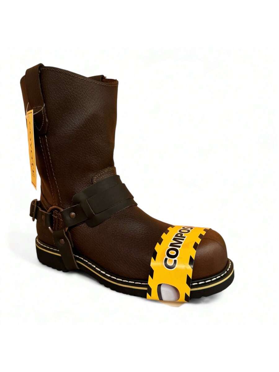 BOTA INDUSTRIAL CON CASCO DE POLIAMIDA 100% DIELECTRICAS ESTILO VAQUERO CON ARGOLLAS EN PIEL GENUINA CORTE VACUNO Y SUELA ANTI DERRAPE
