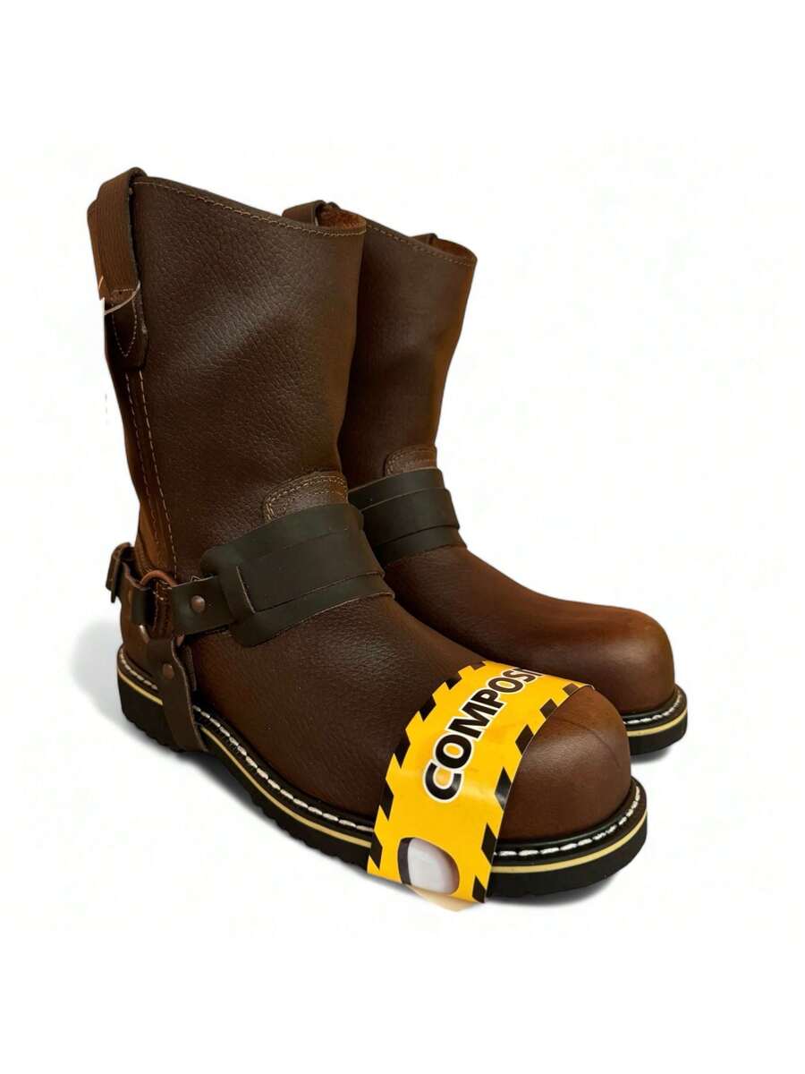 BOTA INDUSTRIAL CON CASCO DE POLIAMIDA 100% DIELECTRICAS ESTILO VAQUERO CON ARGOLLAS EN PIEL GENUINA CORTE VACUNO Y SUELA ANTI DERRAPE