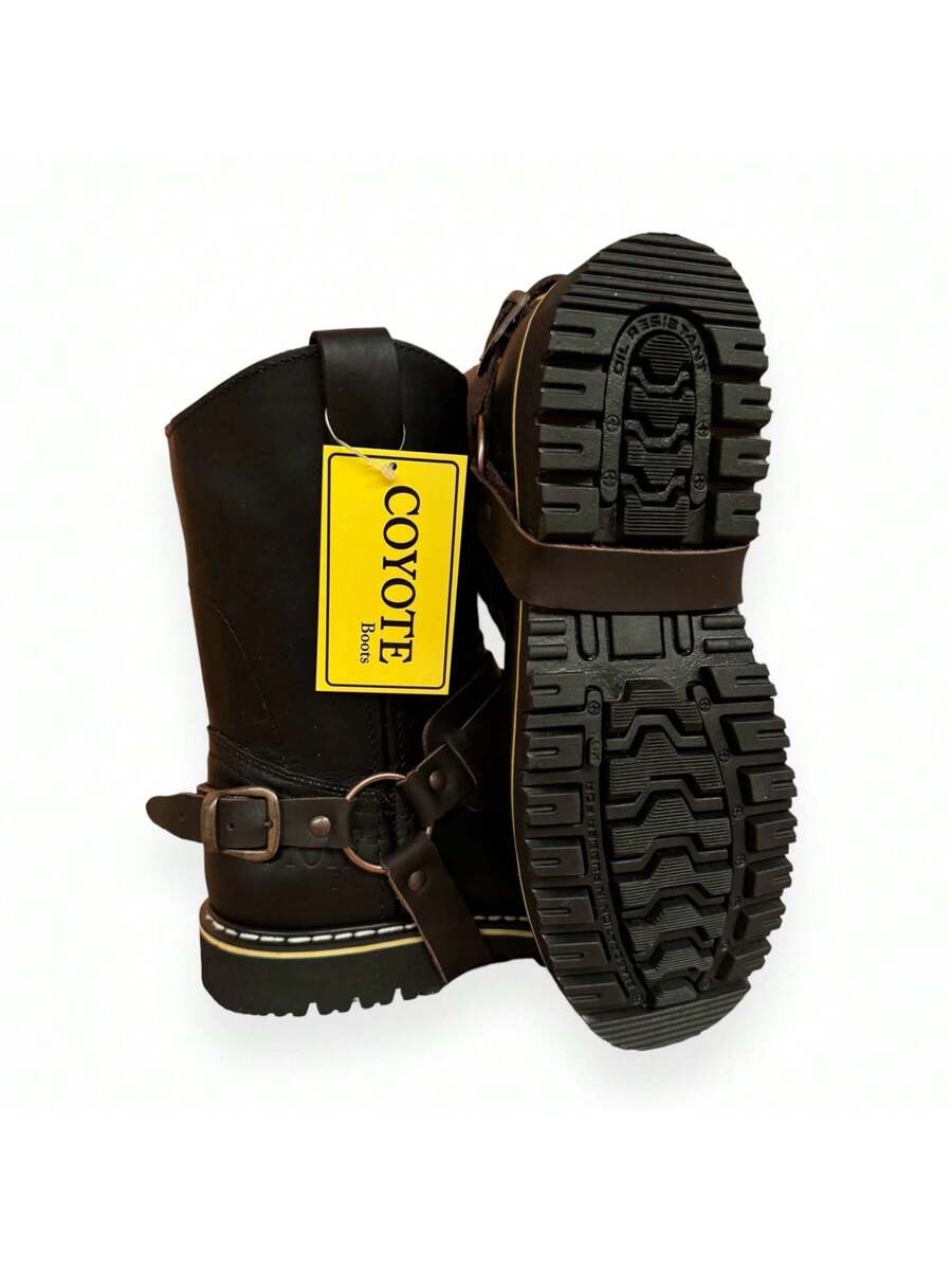 BOTA INDUSTRIAL CON CASCO DE POLIAMIDA 100% DIELECTRICAS ESTILO VAQUERO CON ARGOLLAS EN PIEL GENUINA CORTE VACUNO Y SUELA ANTI DERRAPE