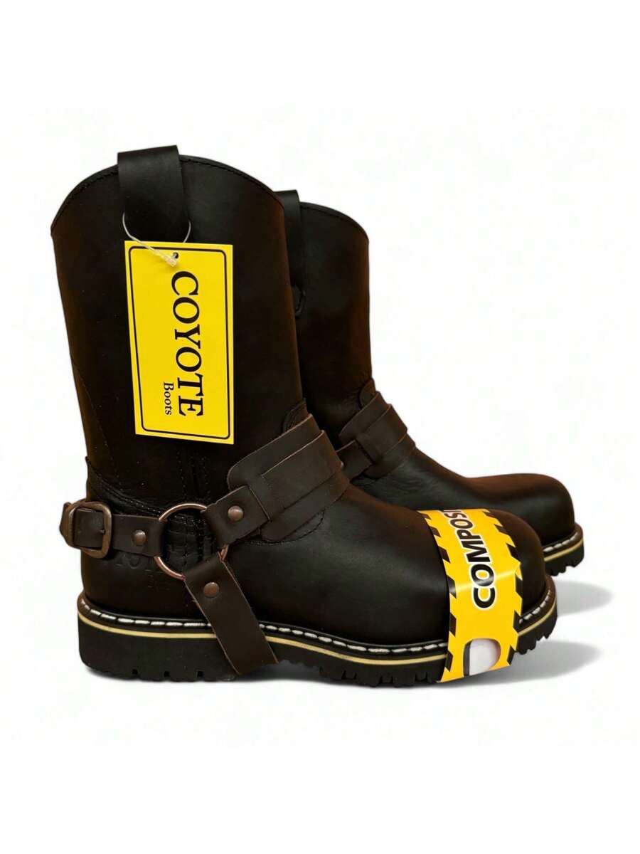 BOTA INDUSTRIAL CON CASCO DE POLIAMIDA 100% DIELECTRICAS ESTILO VAQUERO CON ARGOLLAS EN PIEL GENUINA CORTE VACUNO Y SUELA ANTI DERRAPE