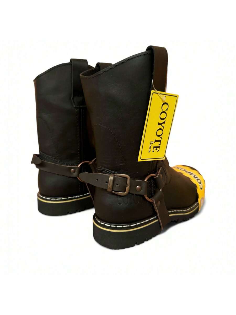 BOTA INDUSTRIAL CON CASCO DE POLIAMIDA 100% DIELECTRICAS ESTILO VAQUERO CON ARGOLLAS EN PIEL GENUINA CORTE VACUNO Y SUELA ANTI DERRAPE