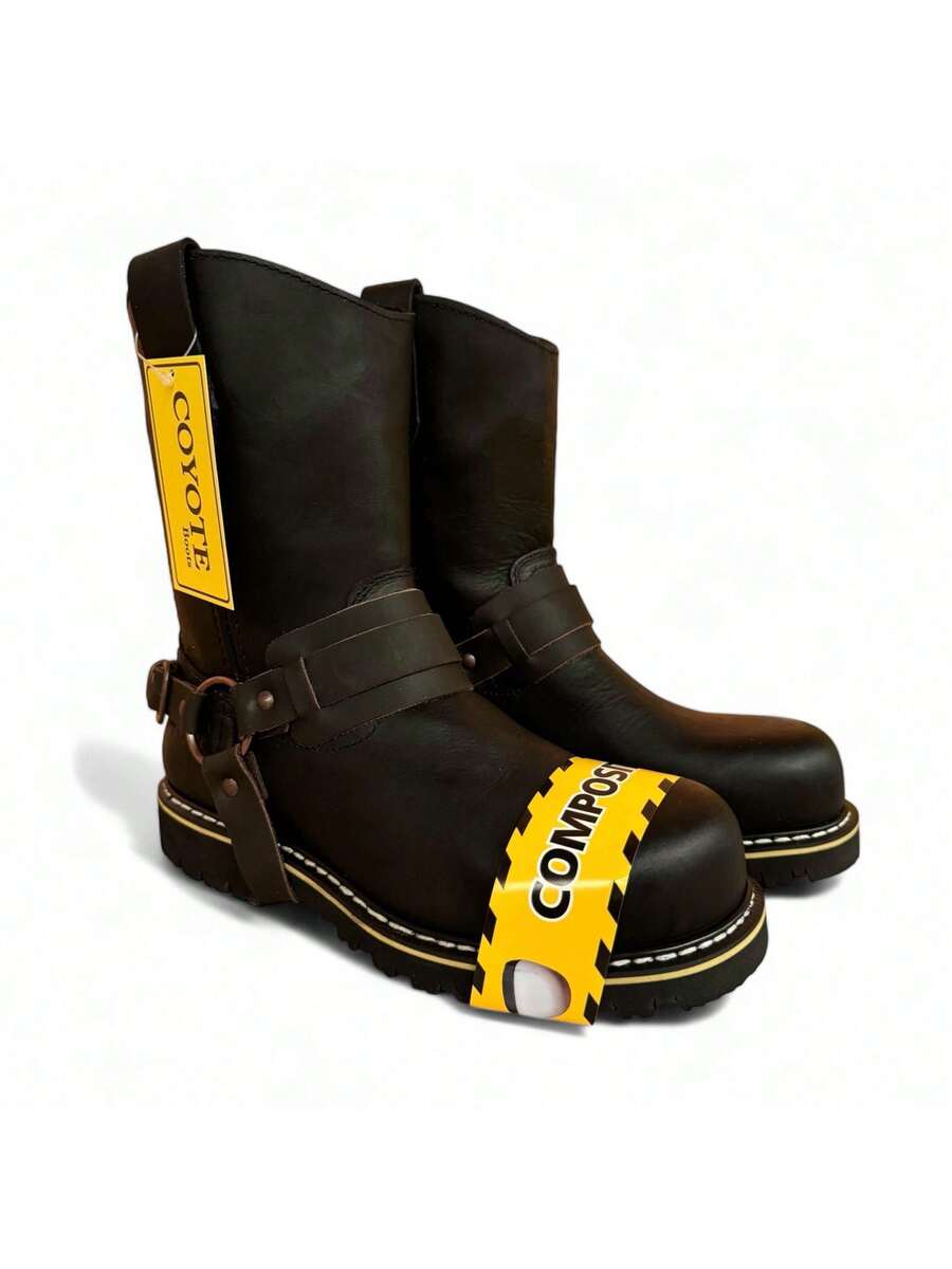 BOTA INDUSTRIAL CON CASCO DE POLIAMIDA 100% DIELECTRICAS ESTILO VAQUERO CON ARGOLLAS EN PIEL GENUINA CORTE VACUNO Y SUELA ANTI DERRAPE