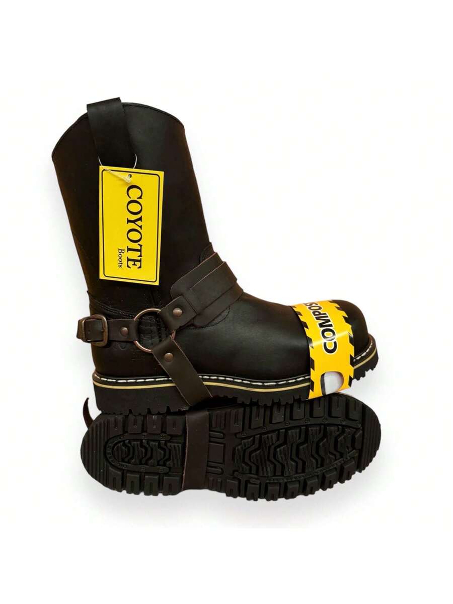 BOTA INDUSTRIAL CON CASCO DE POLIAMIDA 100% DIELECTRICAS ESTILO VAQUERO CON ARGOLLAS EN PIEL GENUINA CORTE VACUNO Y SUELA ANTI DERRAPE