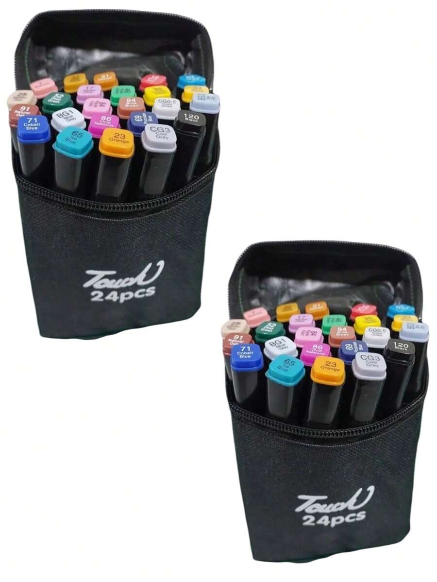 Kit 2 Estuches Con 24 Plumones Marcatextos