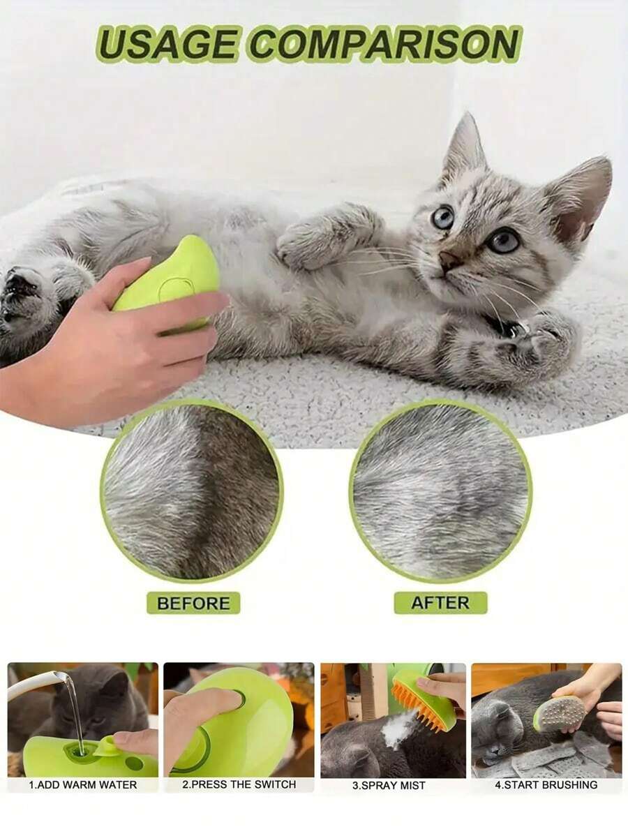 Cepillo de vapor, vaporizador y masajeador para el aseo de mascotas