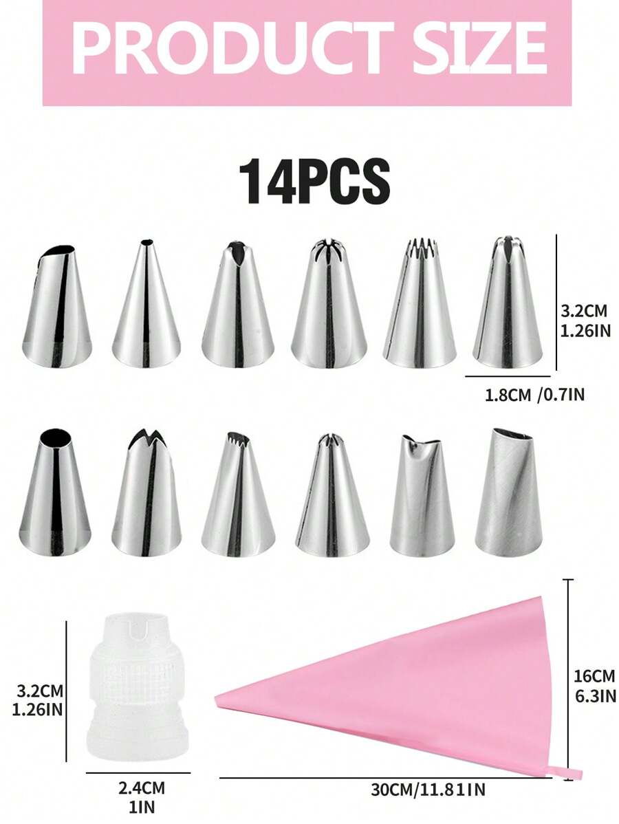 14 piezas Boquilla de tubería & Bolsa de pastel Set