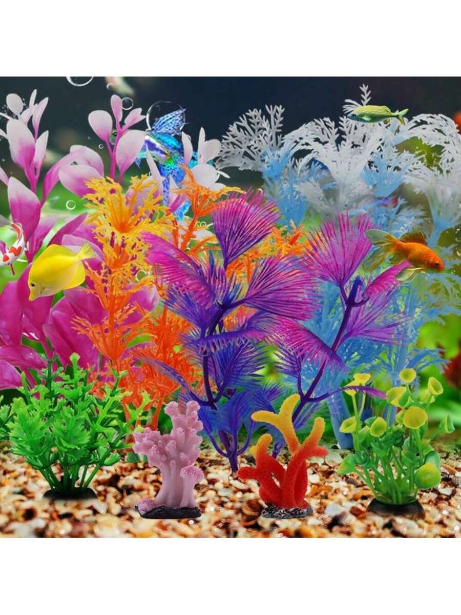 10 piezas de algas marinas artificiales para acuario