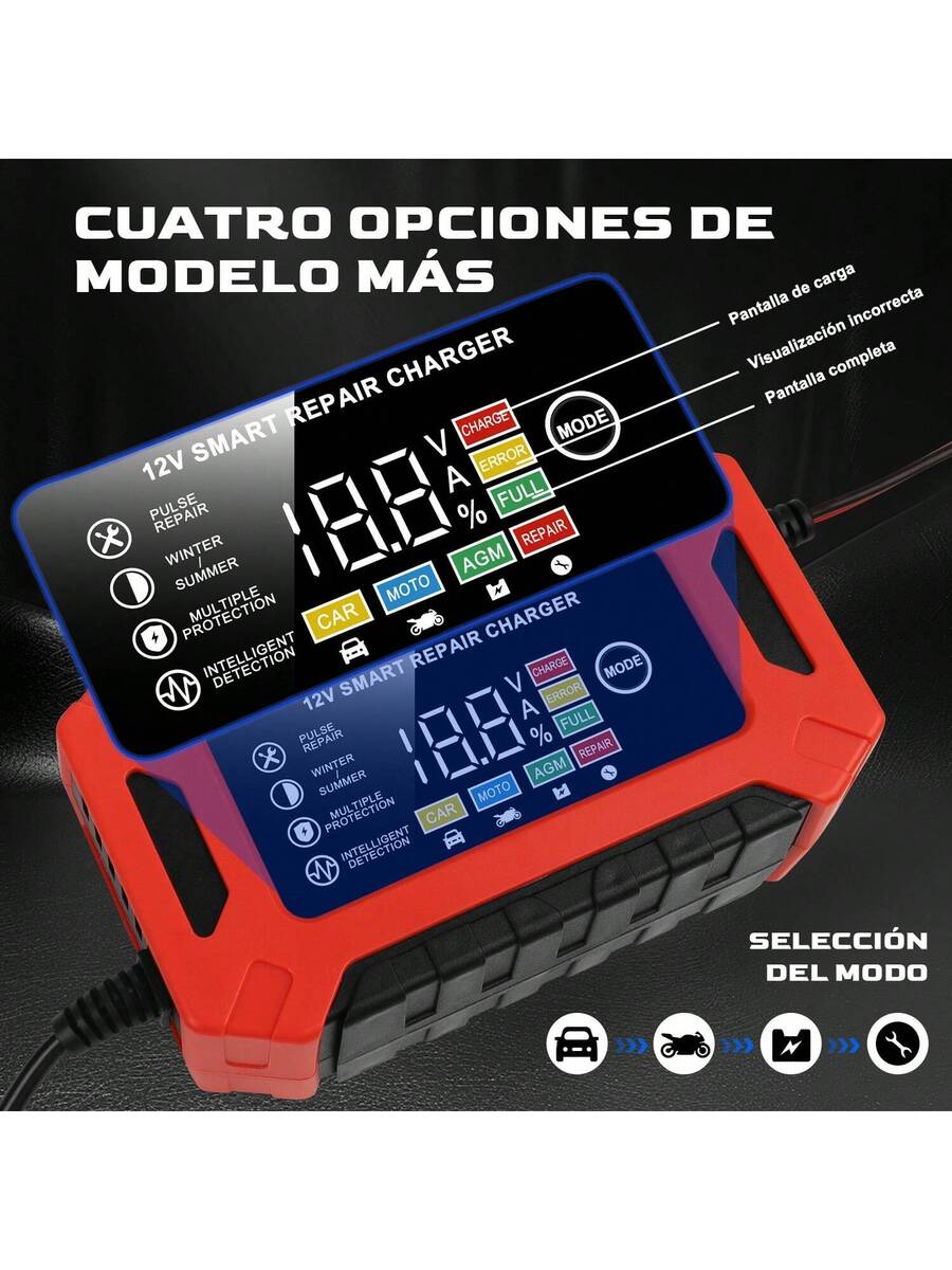 Cargador Inteligente Para Batería, 12V/6A Cargador de Batería de Plomo-ácido