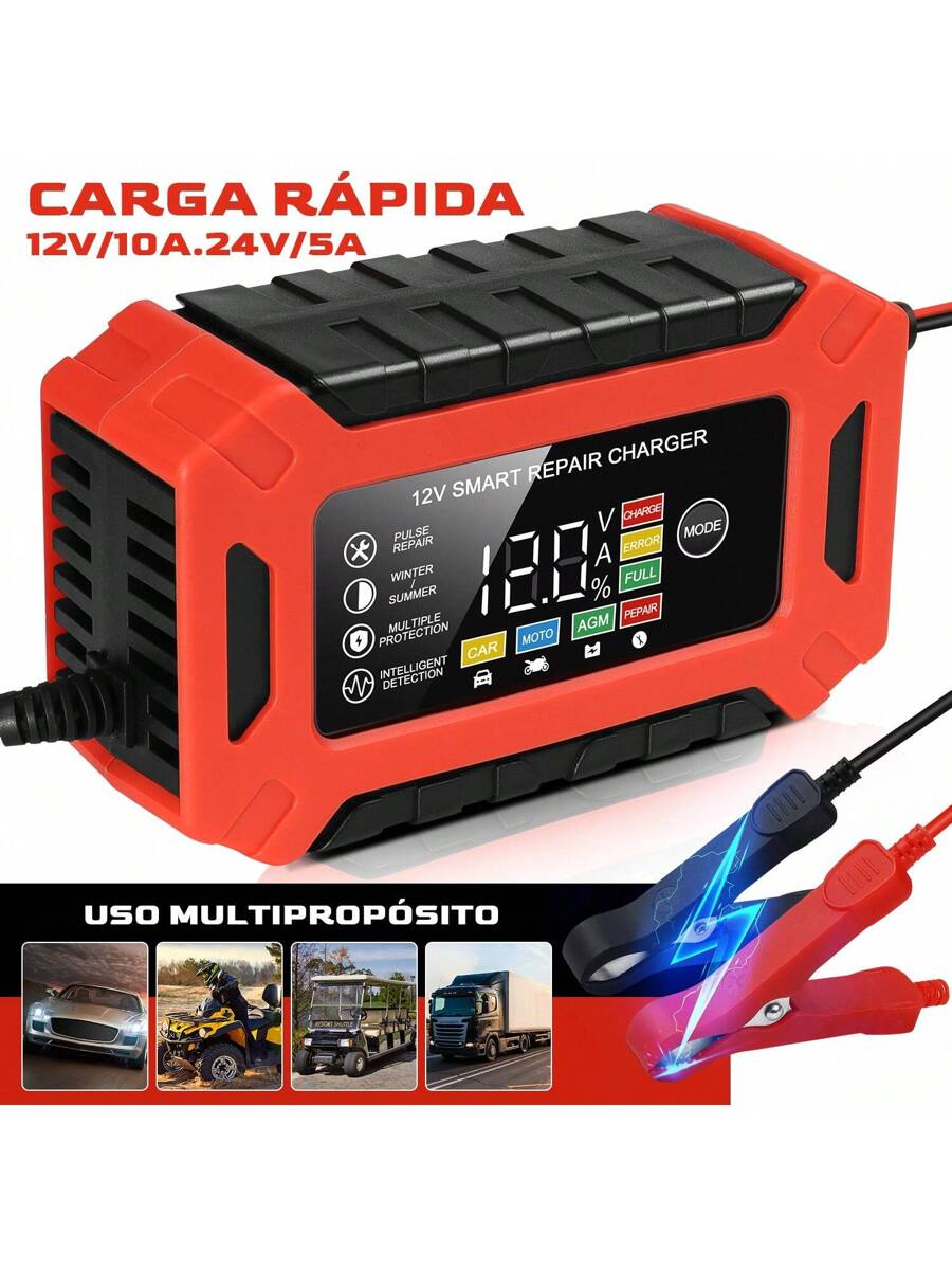 Cargador Inteligente Para Batería, 12V/6A Cargador de Batería de Plomo-ácido