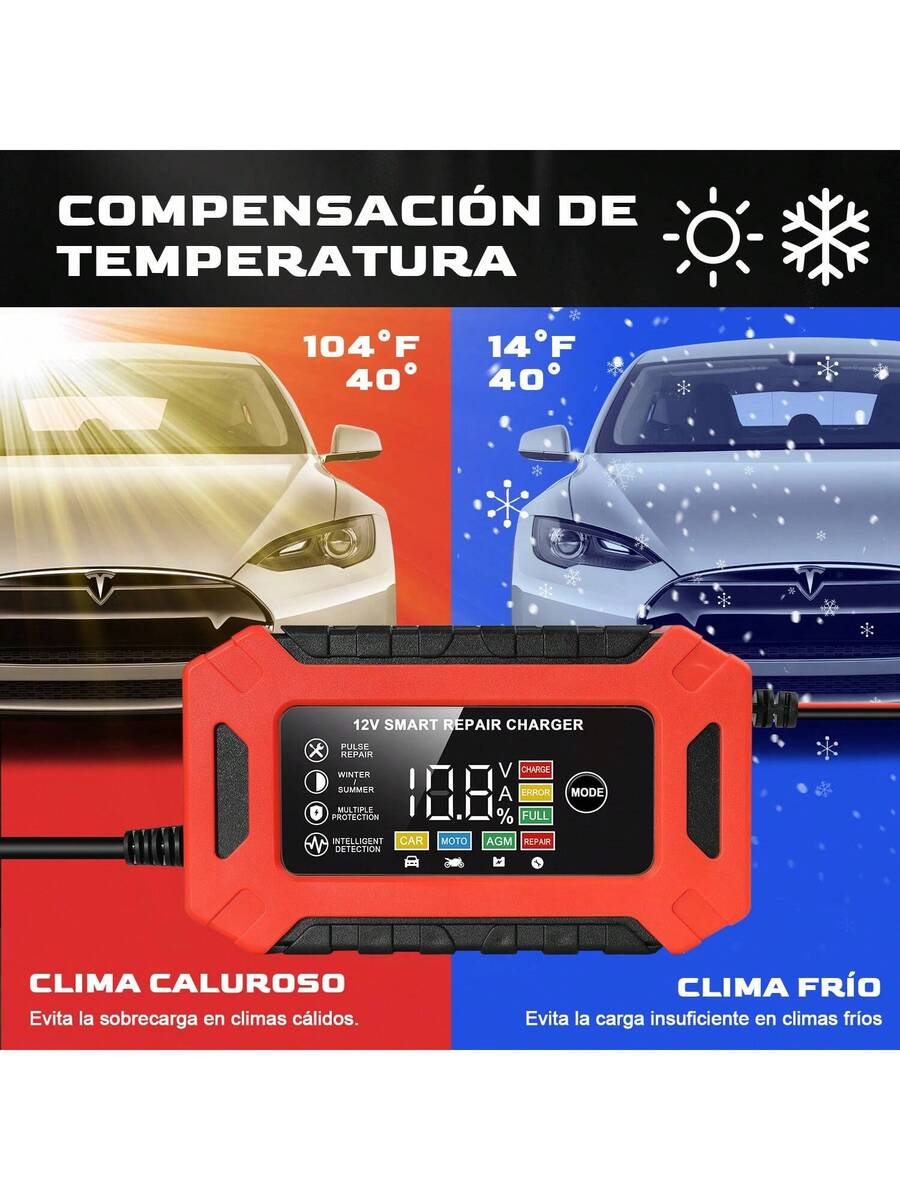 Cargador Inteligente Para Batería, 12V/6A Cargador de Batería de Plomo-ácido