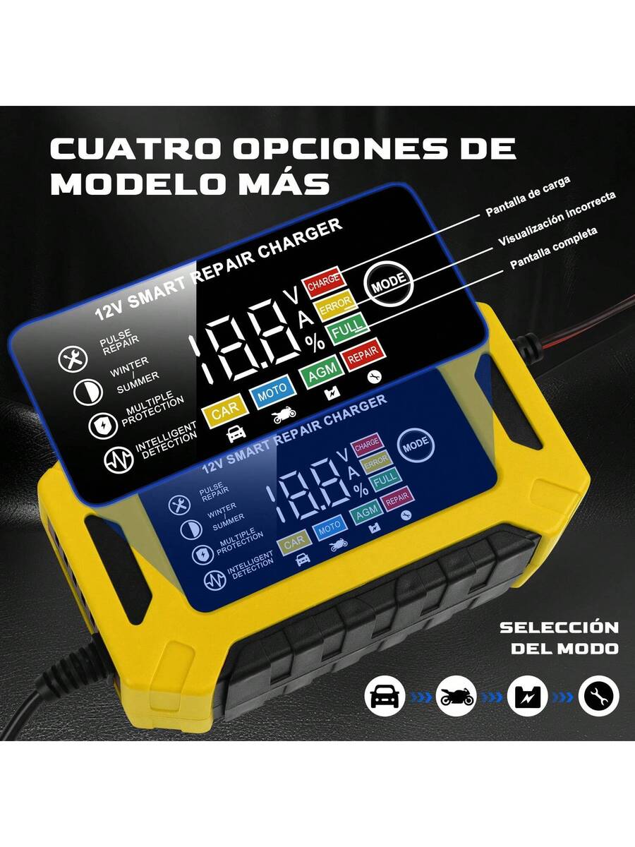 Cargador Inteligente Para Batería, 12V/6A Cargador de Batería de Plomo-ácido
