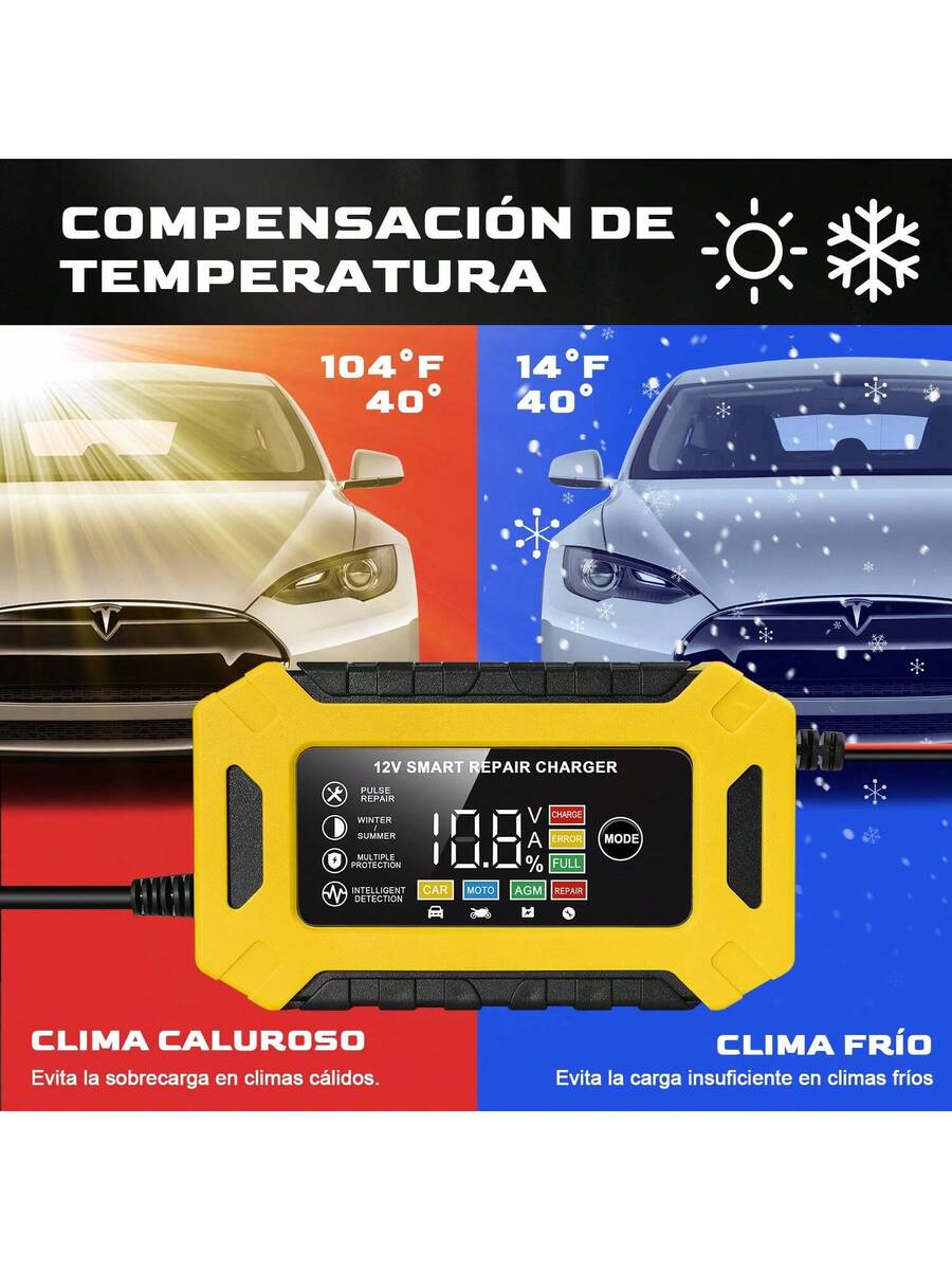 Cargador Inteligente Para Batería, 12V/6A Cargador de Batería de Plomo-ácido