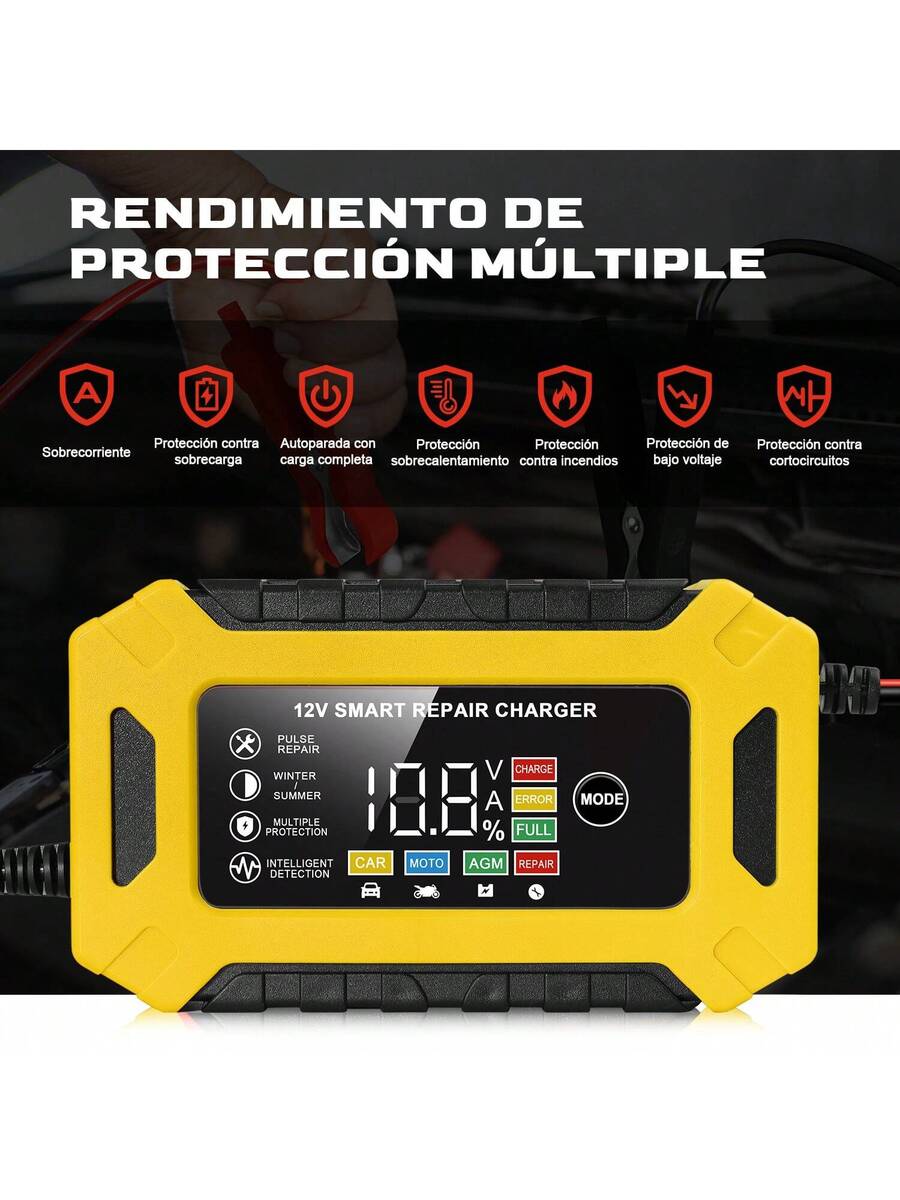 Cargador Inteligente Para Batería, 12V/6A Cargador de Batería de Plomo-ácido