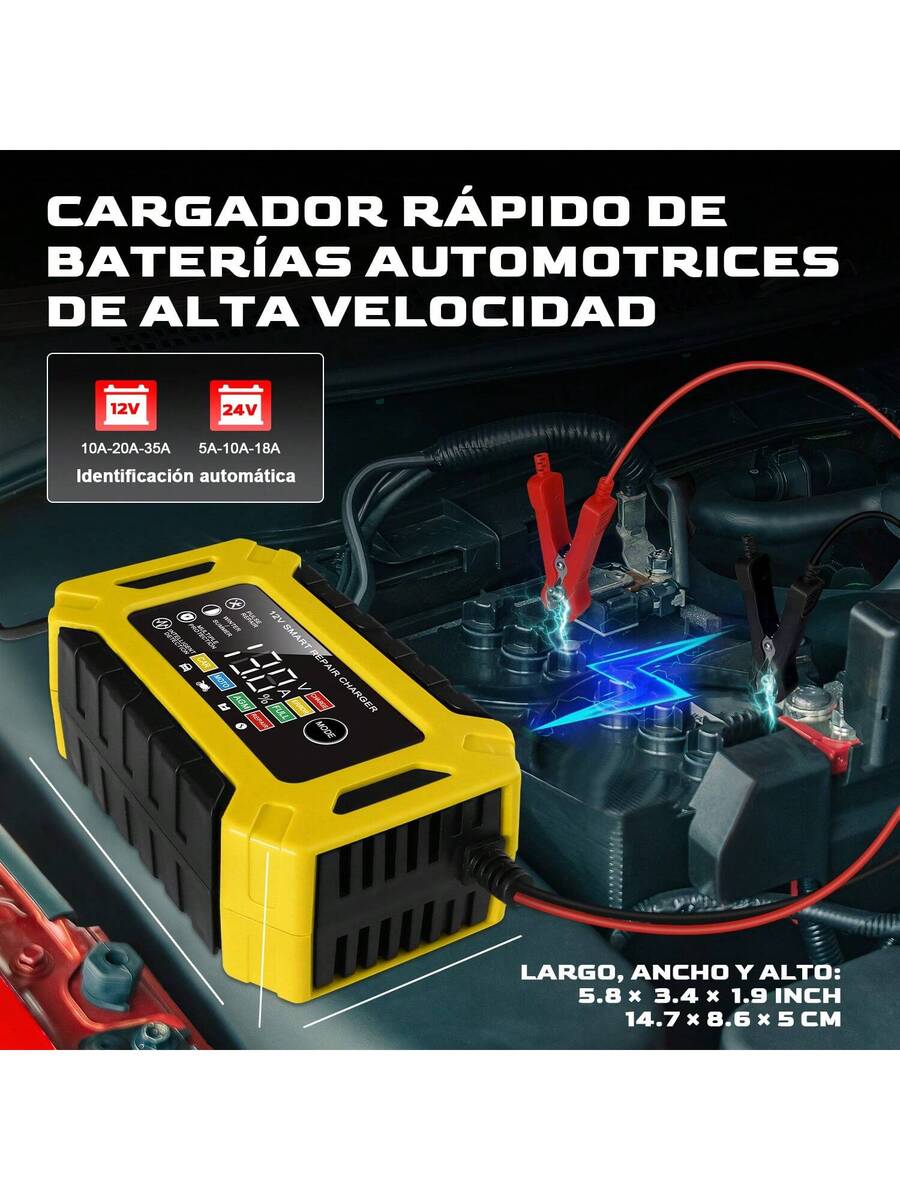 Cargador Inteligente Para Batería, 12V/6A Cargador de Batería de Plomo-ácido
