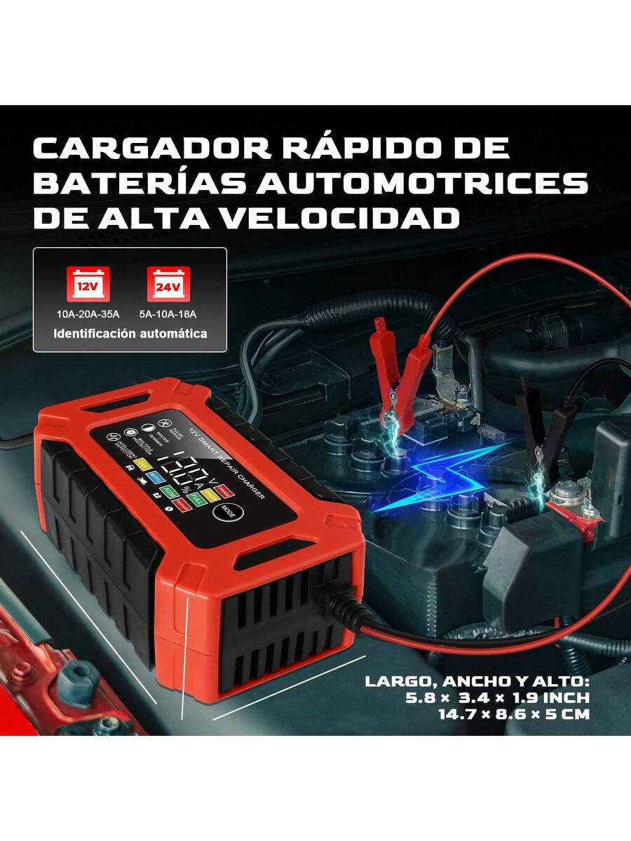 Cargador Inteligente Para Batería, 12V/6A Cargador de Batería de Plomo-ácido