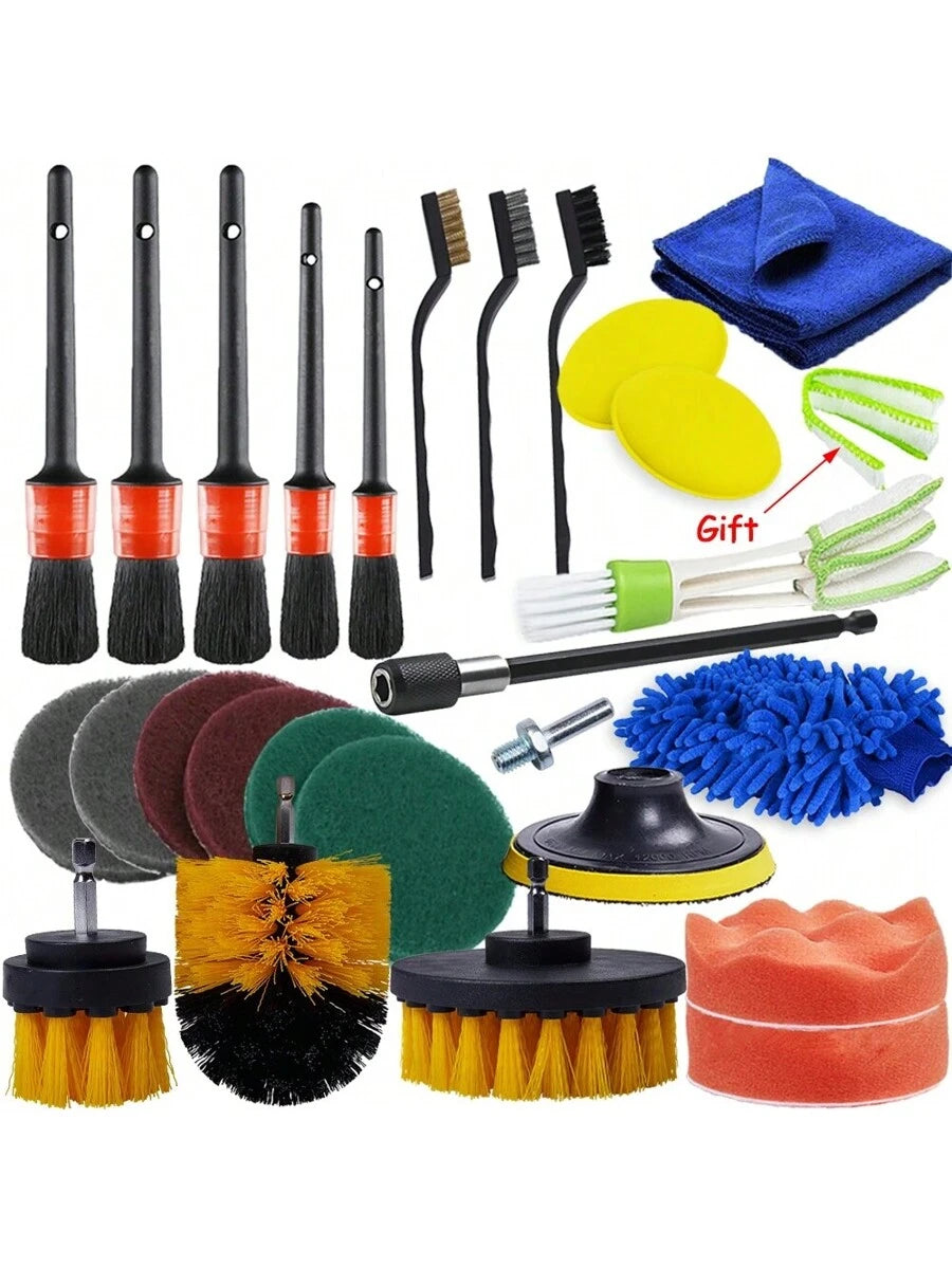 Kit 26pz Limpieza Coche Cepillo De Taladro Electrico Pulidor