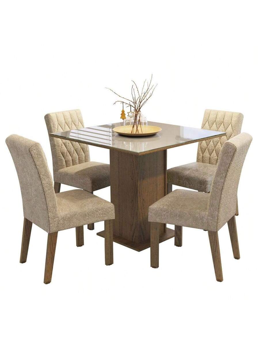 Juego De Comedor Con Mesa Tablero De Cristal Y 4 Sillas