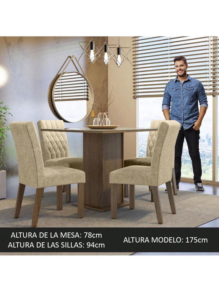 Juego De Comedor Con Mesa Tablero De Cristal Y 4 Sillas