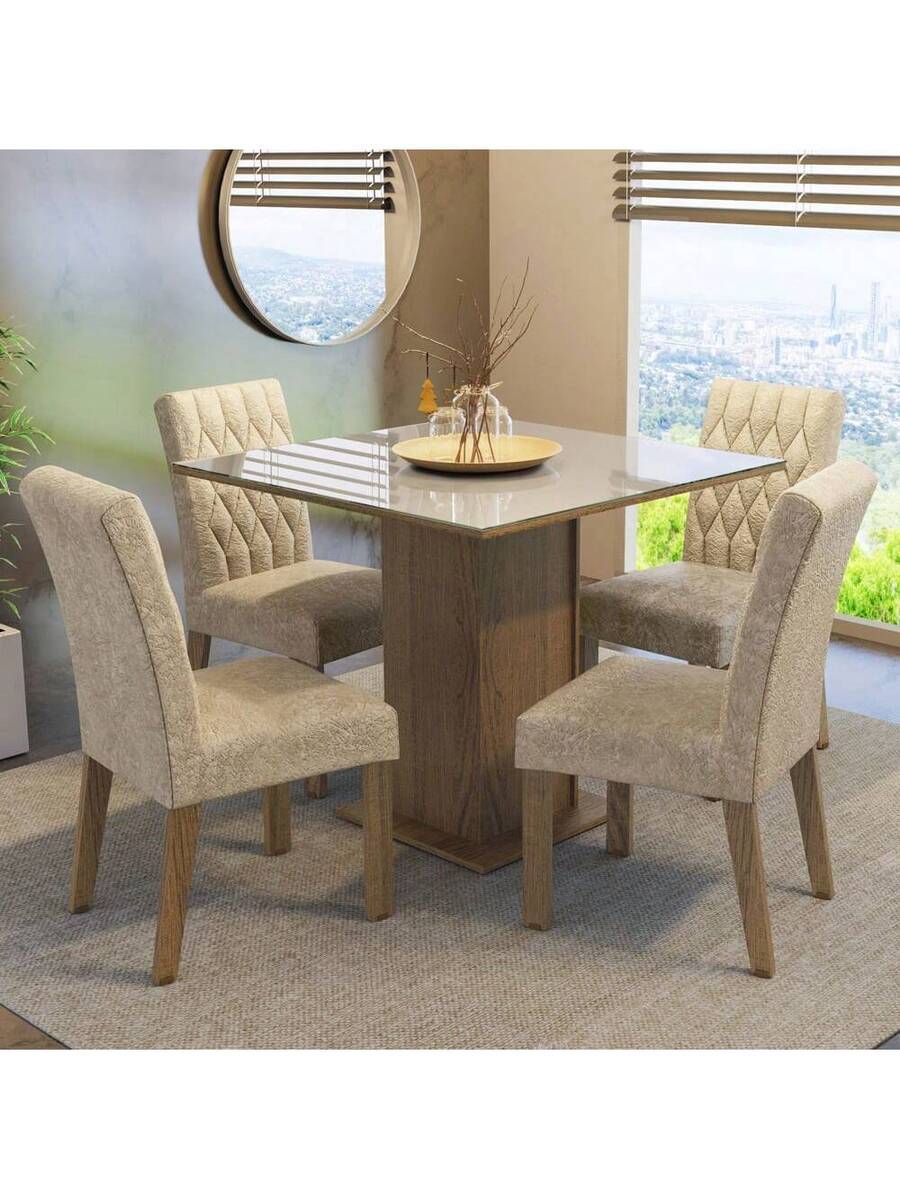Juego De Comedor Con Mesa Tablero De Cristal Y 4 Sillas