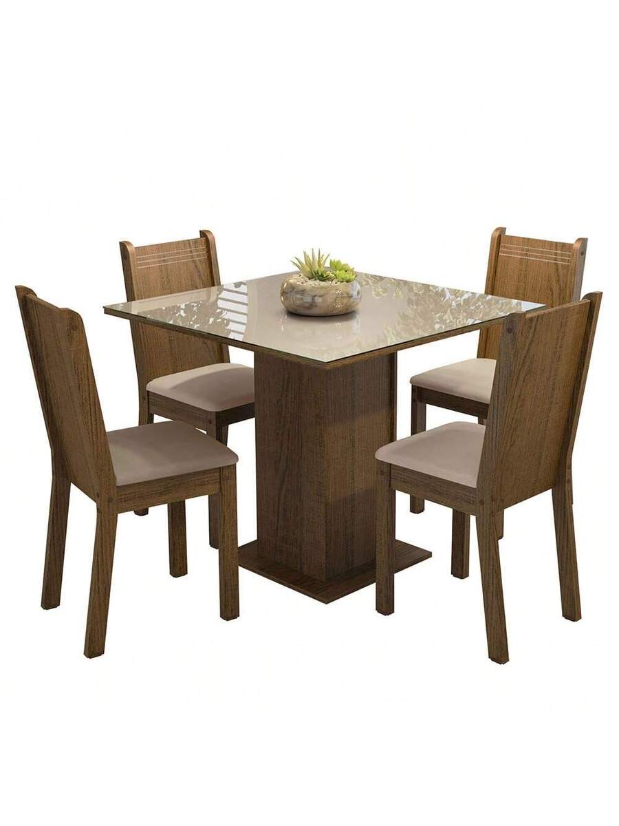 Madesa Mesa De Comedor Con Tapa De Cristal 4 Sillas