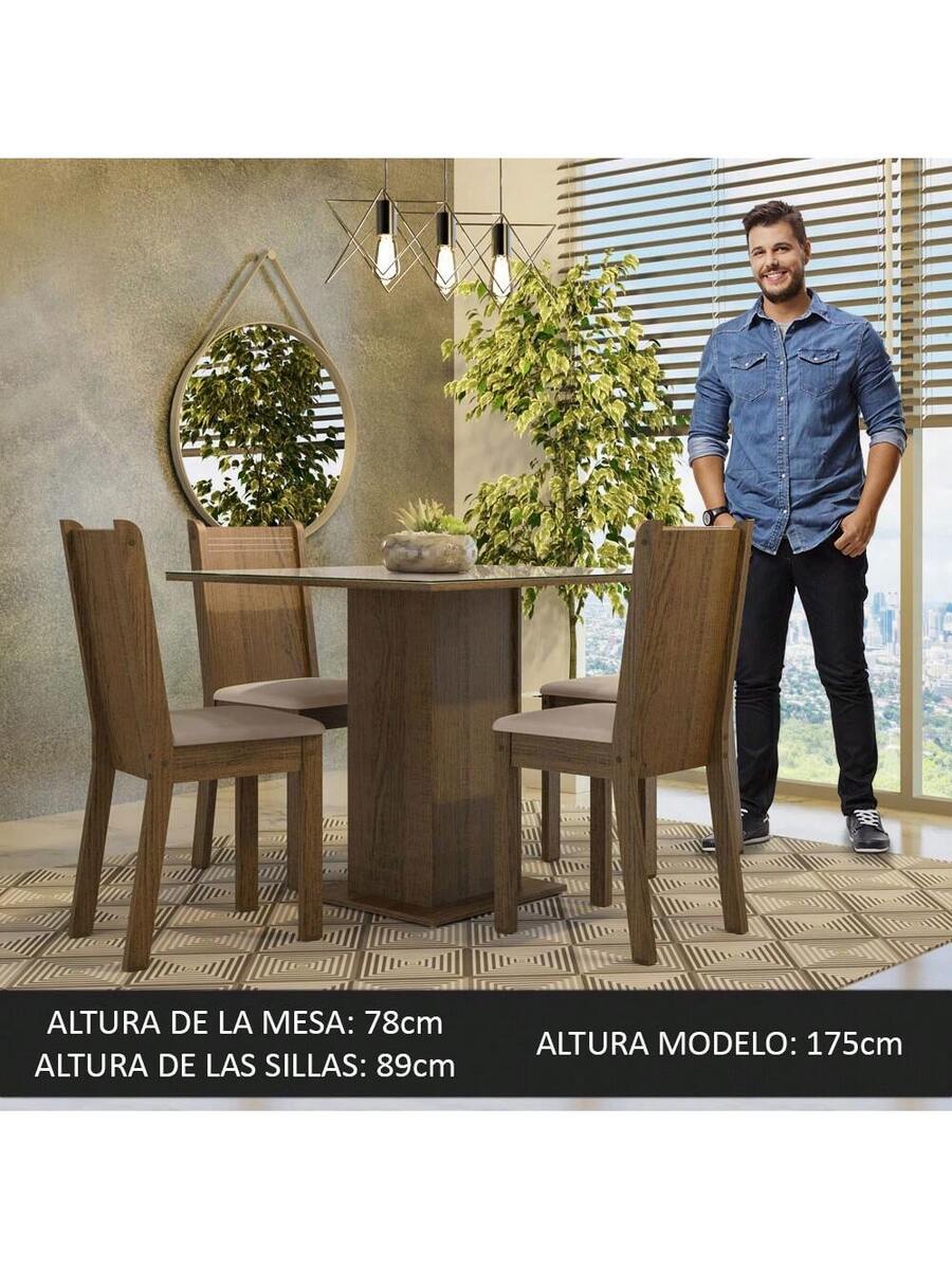Madesa Mesa De Comedor Con Tapa De Cristal 4 Sillas